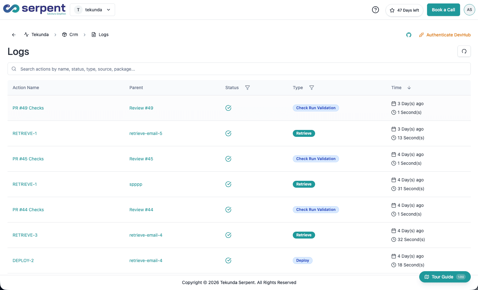 Actions listing — after