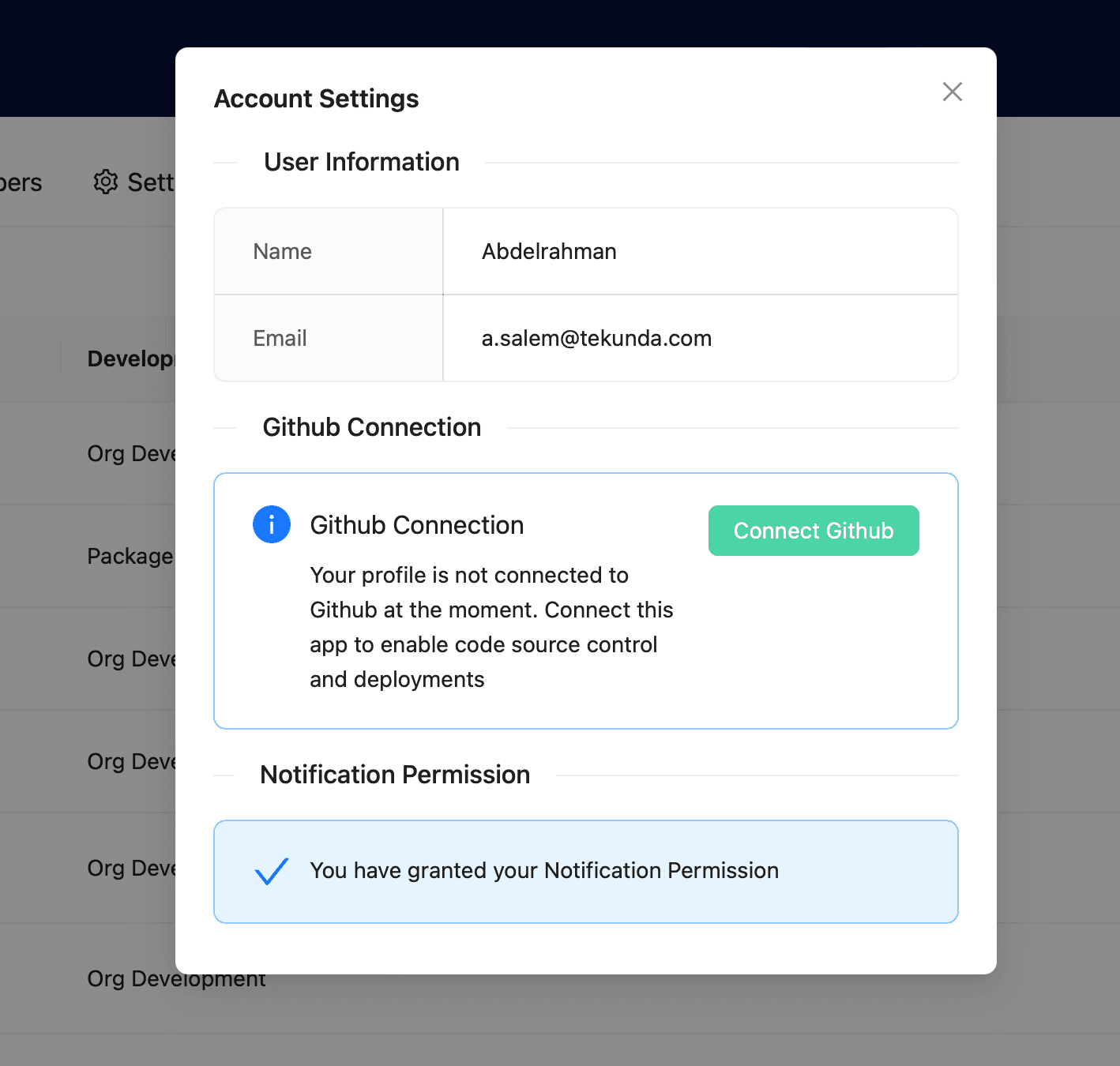Account settings — before