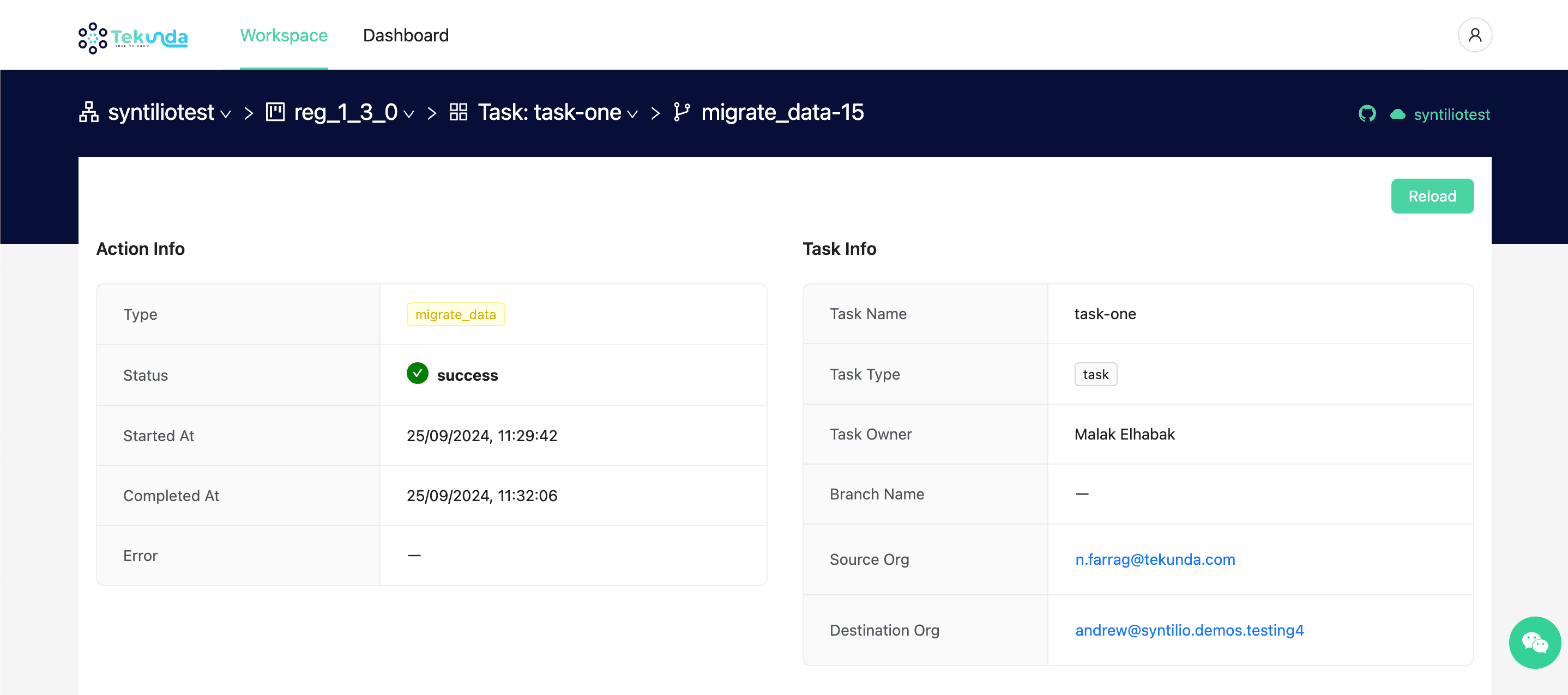 Action details — before
